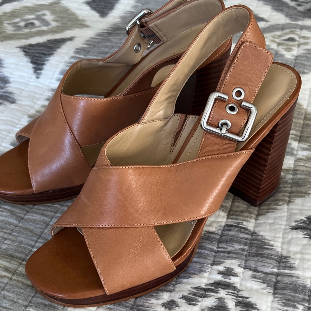 Marc Fisher Tan Leather Block Heel Sandals